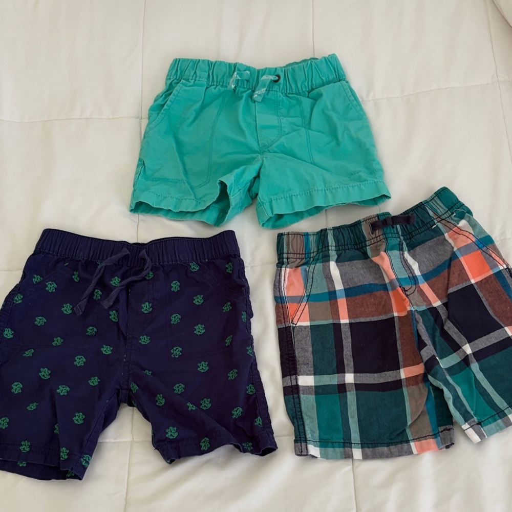 Kids 3-Pack Shorts Set - Teal, Navy Frogs, and Plaid